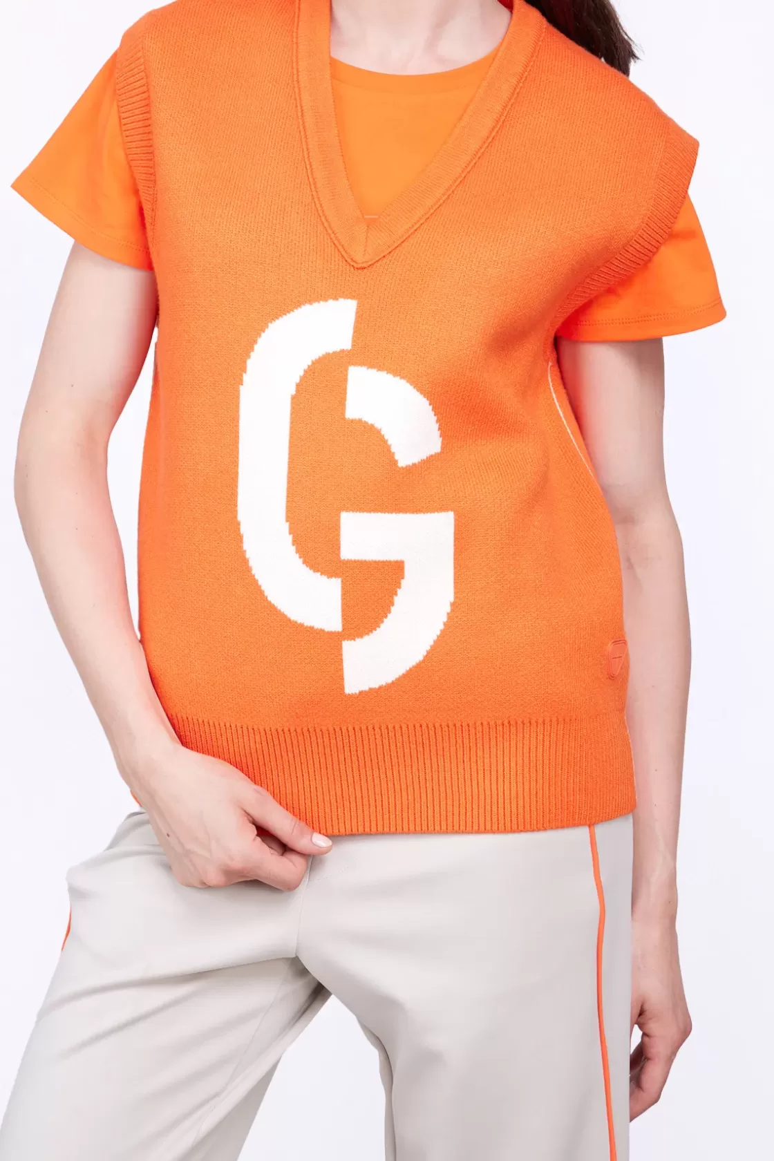 Pull En Maille Col V Sans Manches Alba Orange*Gertrude Store