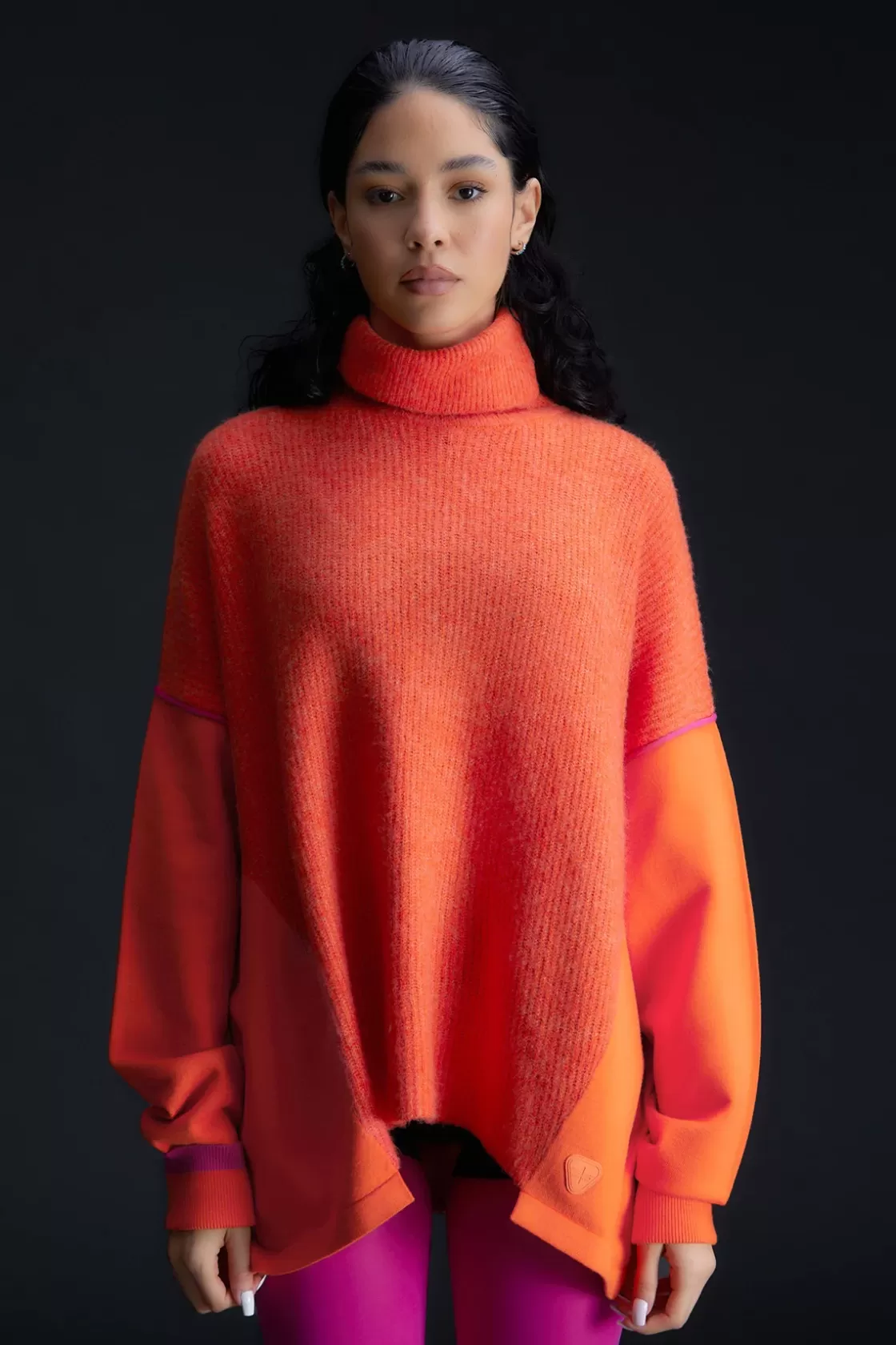 Pull Long Asymetrique Bi-Matiere Isadora Orange*Gertrude New