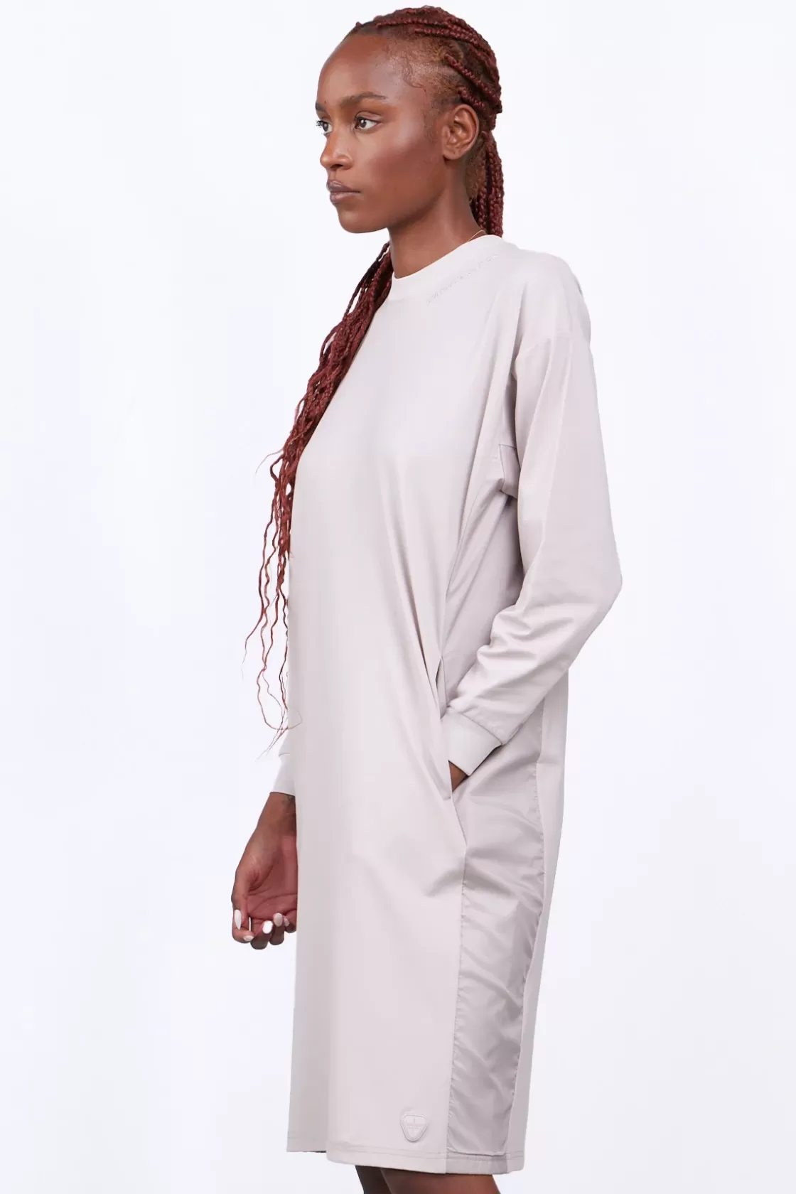 Robe Mi Longue Bi-Matiere Regine Ciment*Gertrude Store